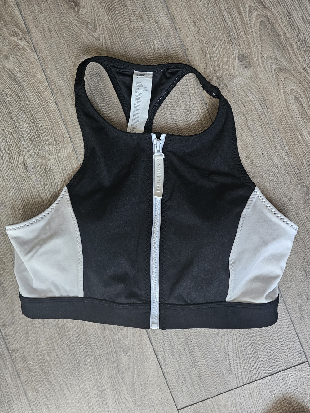 Fabletics Black & White Front-Zip High-Neck Swim Sports Bra NWOT